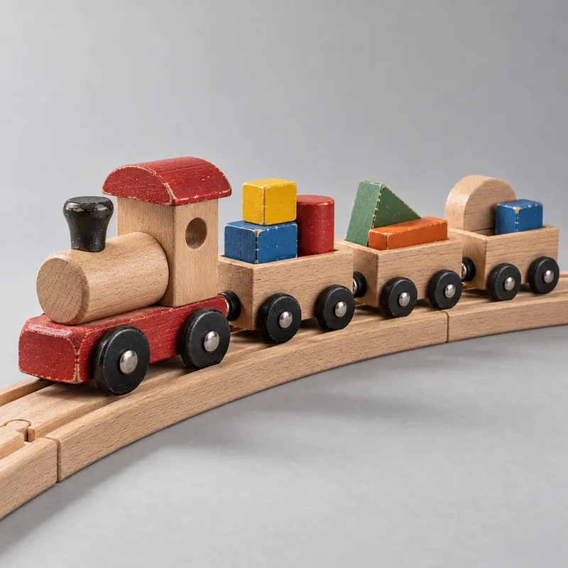 Trenino in legno di faggio con tre vagoni